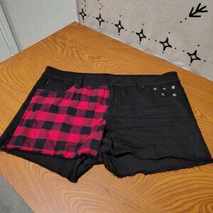 LOVESICK Black & Red Buffalo Check Stud Split Leg Shorts